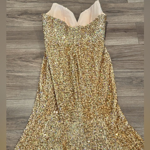 NWT! Portia and Scarlett Gold Strapless Prom Formal Dress Sequin Dress PS23521 - Picture 7 of 15